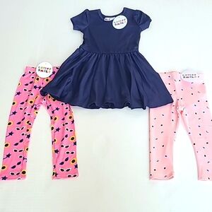 NWT Dot Dot Smile Navy Blue Cap Dress Size 12-24 months and 2 pairs of leggings